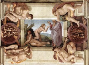 Main Product Photo of Creation of Eve with Ignudi and Medallions Painting by Michelangelo