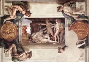Drunkenness of Noah with Ignudi and Medallions by Michelangelo Oil Painting Reproduction