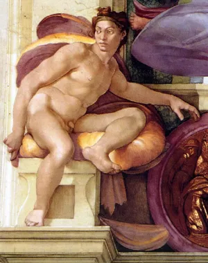 Ignudo 10 by Michelangelo - Hand-Painted Oil Painting Reproduction