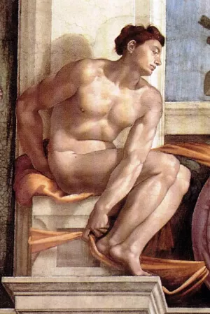 Ignudo 11 by Michelangelo - Hand-Painted Oil Painting Reproduction