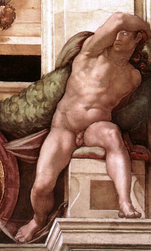 Main Product Photo of Ignudo 13 Painting by Michelangelo