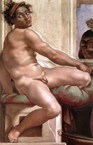 Main Product Photo of Ignudo 15 Painting by Michelangelo