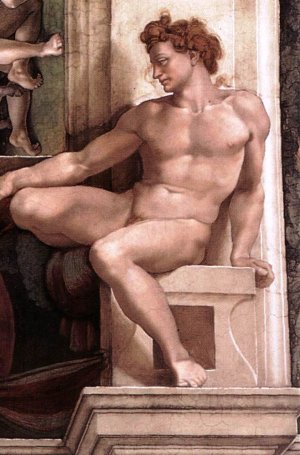 Main Product Photo of Ignudo 16 Painting by Michelangelo
