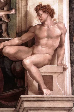 Ignudo 16 by Michelangelo - Hand-Painted Oil Painting Reproduction