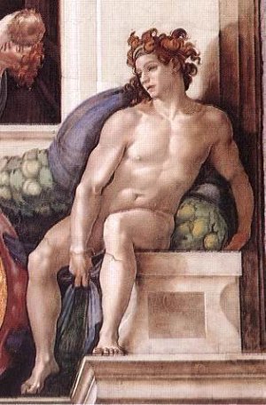 Main Product Photo of Ignudo 17 Painting by Michelangelo
