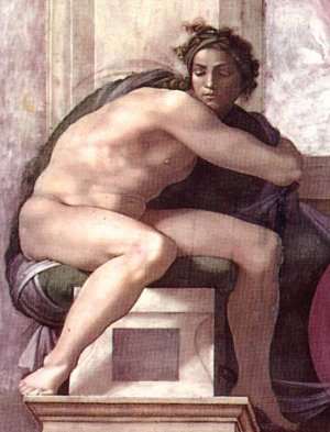Main Product Photo of Ignudo 2 Painting by Michelangelo
