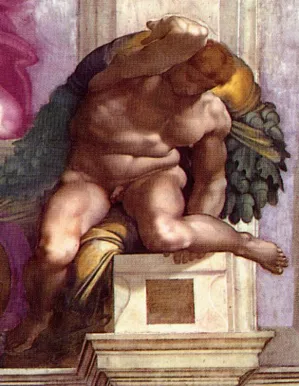 Ignudo 4 by Michelangelo - Hand-Painted Oil Painting Reproduction