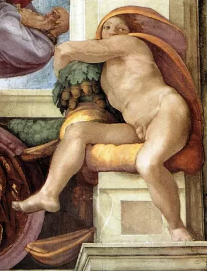 Ignudo 9 by Michelangelo - Hand-Painted Oil Painting Reproduction