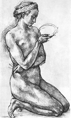 Nude Woman on Her Knees by Michelangelo Oil Painting Reproduction