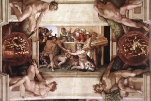 Main Product Photo of Sacrifice of Noah with Ignudi and Medallions Painting by Michelangelo