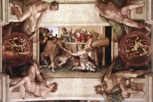 Sacrifice of Noah with Ignudi and Medallions by Michelangelo - Hand-Painted Oil Painting Reproduction