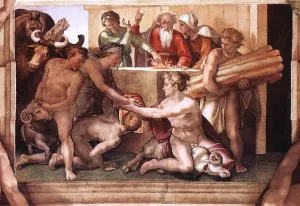 Sacrifice of Noah by Michelangelo - Hand-Painted Oil Painting Reproduction