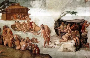 The Great Flood Detail by Michelangelo - Hand-Painted Oil Painting Reproduction