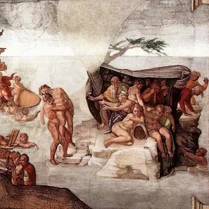 The Great Flood Detail by Michelangelo - Hand-Painted Oil Painting Reproduction