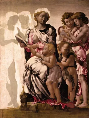 Virgin and Child with St John and Angels by Michelangelo - Hand-Painted Oil Painting Reproduction
